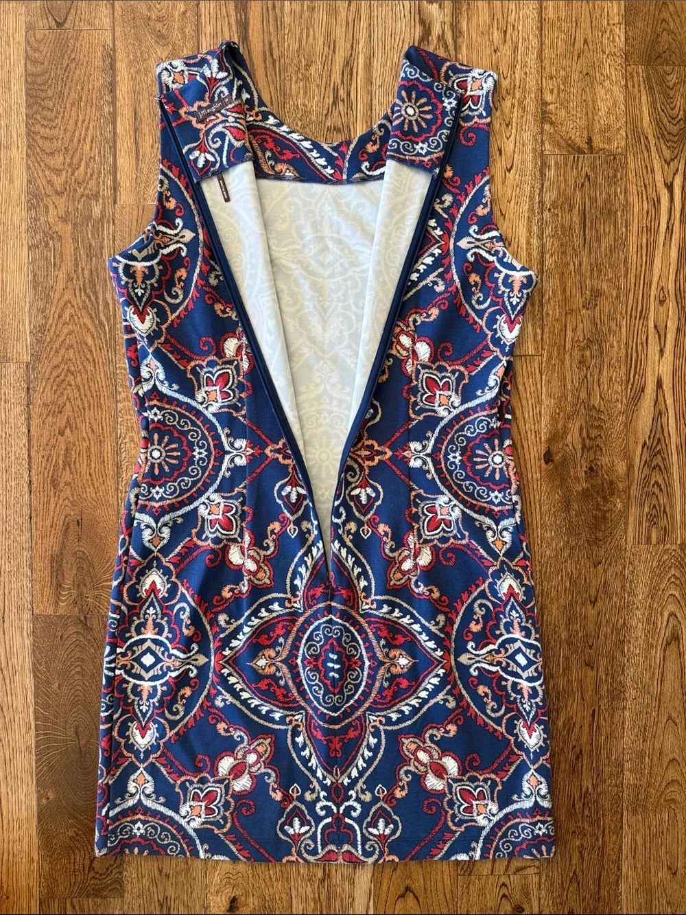 J. McLaughlin Devon Sheath Dress Navy Red Baroque Floral Print Sleeveless Size M